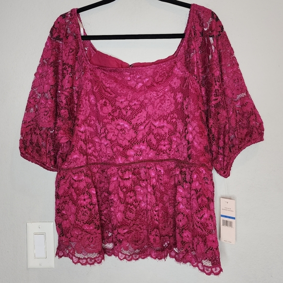 NWT Nanette Lepore Raspberry Lace Peplum Top Size XL - Picture 1 of 15